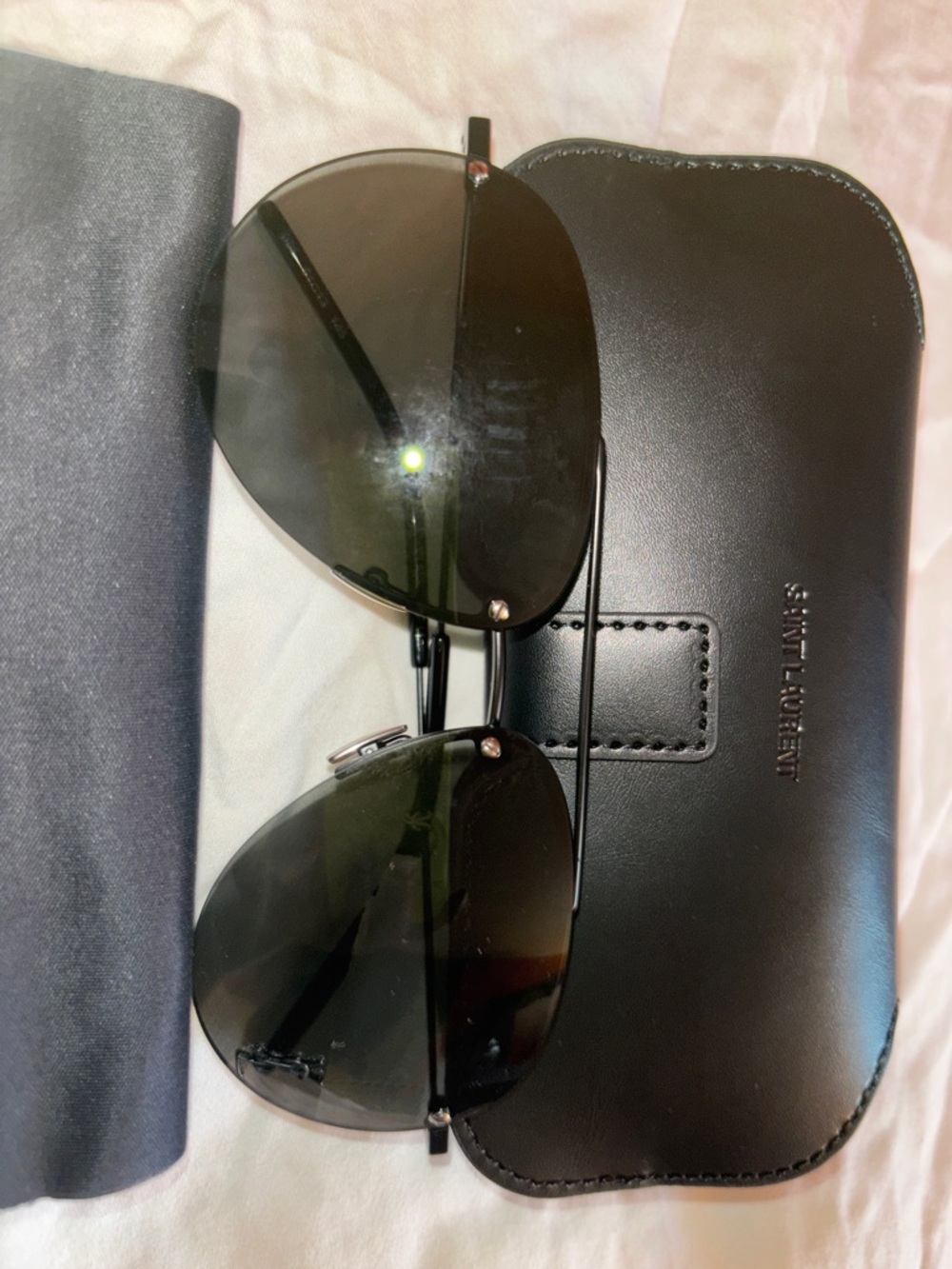 Saint Laurent Black Metal Aviator Sunglasses with Case - Picture 9 of 13
